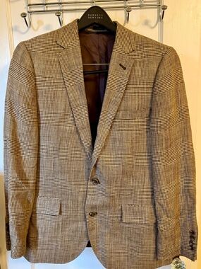 J.Crew Slim Fit Ludlow Brown Plaid Italian Lined Sport Coat Blazer Mens Size 38s